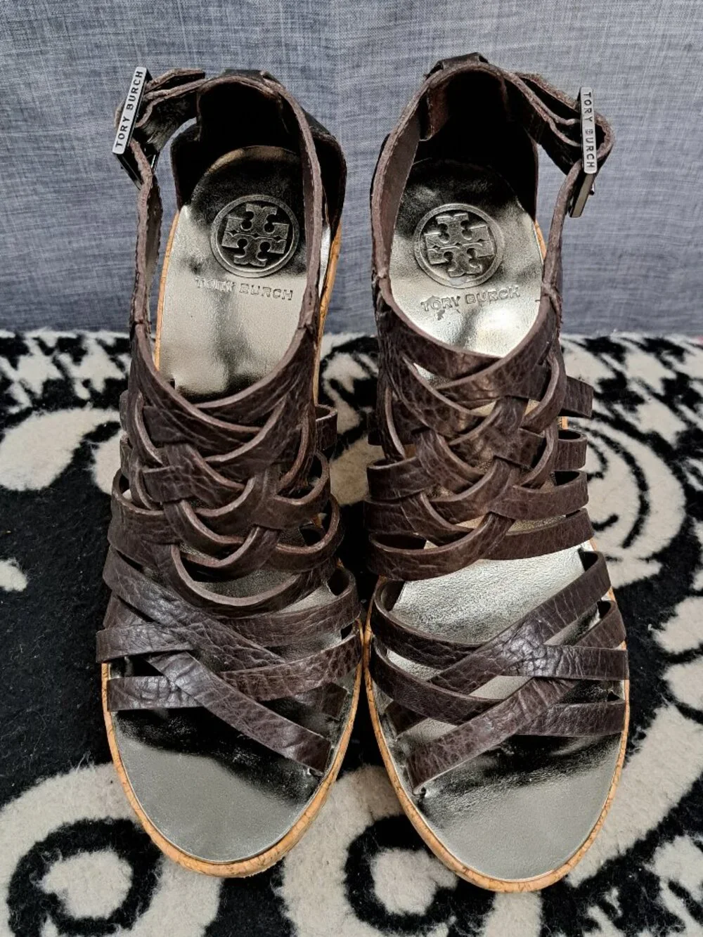 Tory Burch Women Size 6M Shoes Wedges high heel Cork leather buckle Sandals